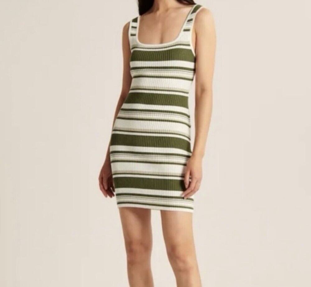 Abercrombie & Fitch Green Stripe Knit Twist Dress Small NWT